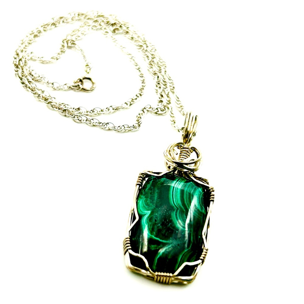 Sterling Silver malachite crystal necklace: Healing Protection Spiritual Growth